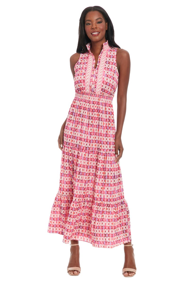 London Times Ruffle Sleeveless Bubble Crepe Maxi Dress, Alternate, color,