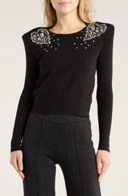 L'AGENCE Cesca Crystal Heart Crop Sweater