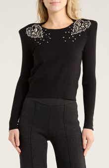 L'AGENCE Cesca Crystal Heart Crop Sweater