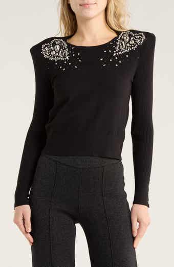 L'AGENCE Cesca Crystal Heart Crop Sweater