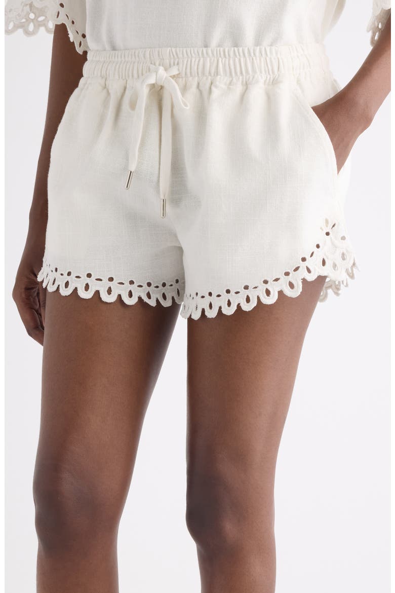 Balyme Eyelet Detail Cotton Drawstring Shorts, Alternate, color, WHITE