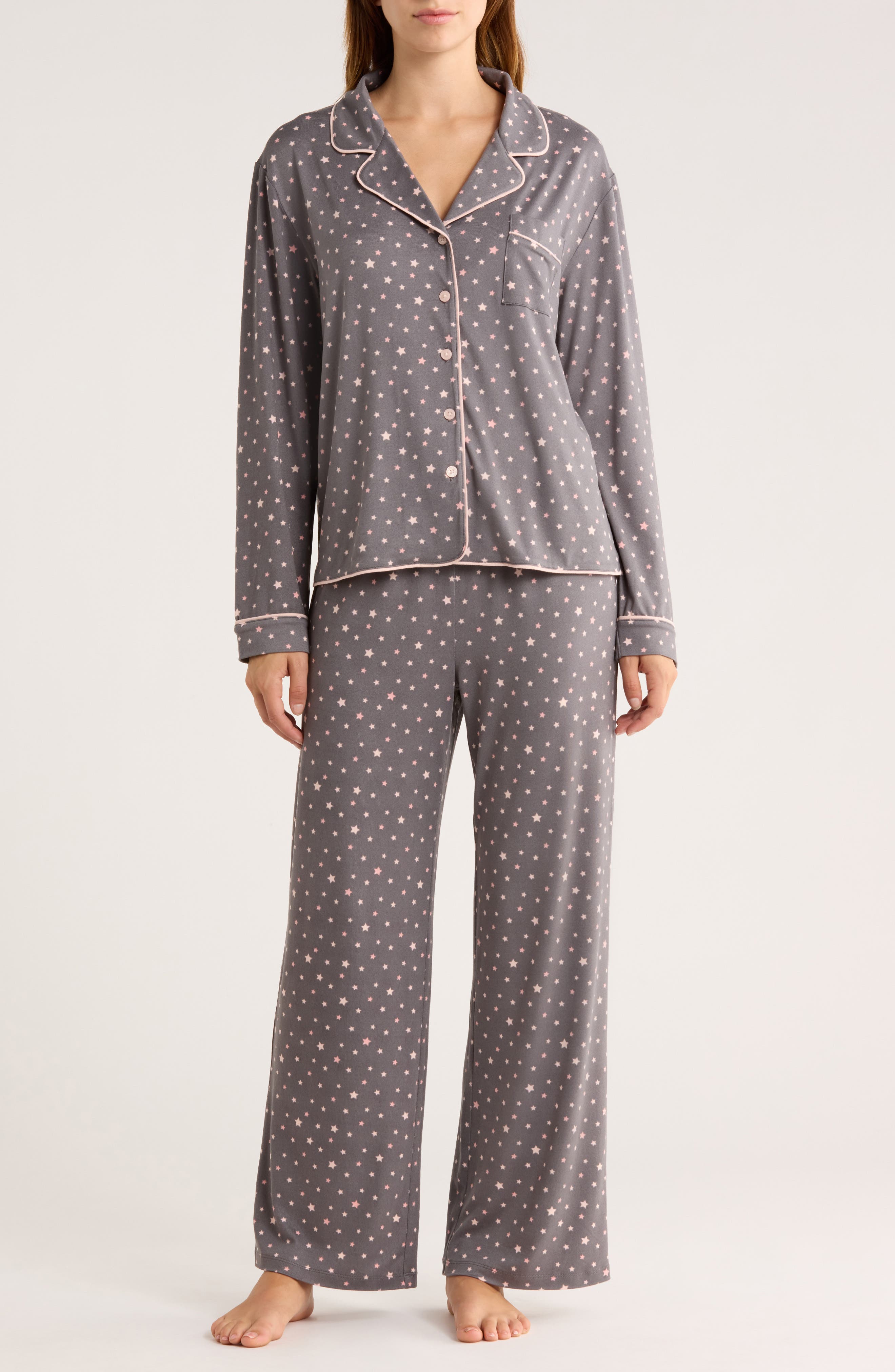 Quiet Night Long Sleeve Button-Up Top & Pants Pajamas
