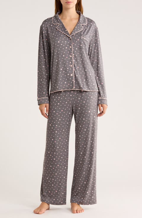 Quiet Night Long Sleeve Button-Up Top & Pants Pajamas