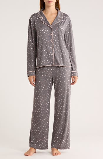 Honeydew Quiet Night Long Sleeve Button-up Top & Pants Pajamas In Gray
