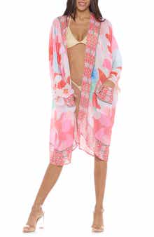 RANEES Pink Floral Print Pocket Cover-Up Duster
