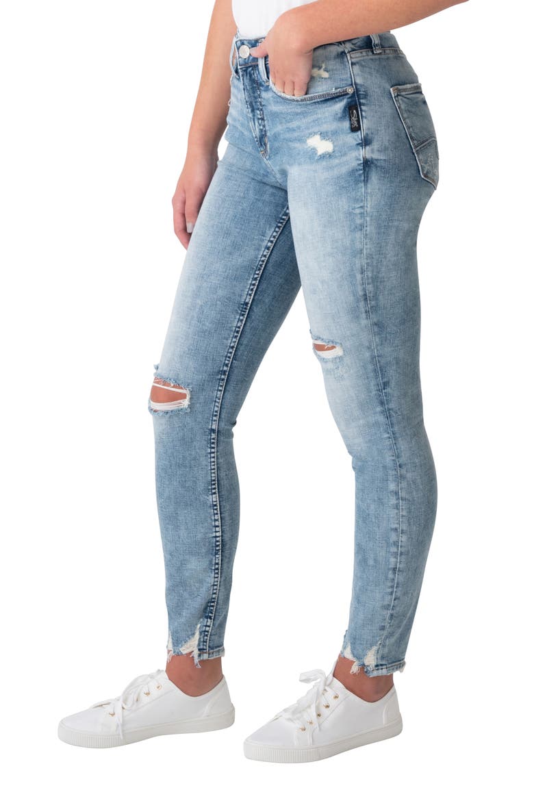 Avery Ripped High Waist Chew Hem Ankle Skinny Jeans, Alternate, color, BLUE