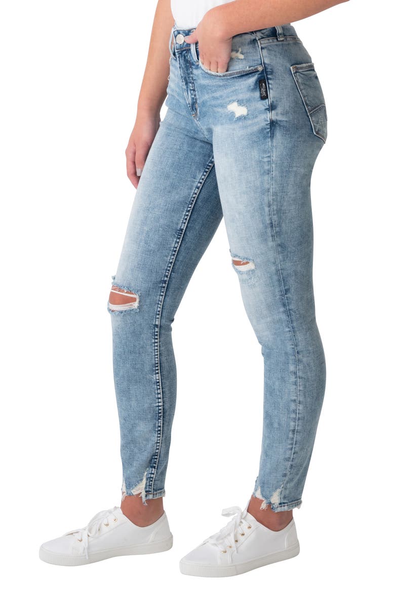 Silver Jeans Co. Avery Ripped High Waist Chew Hem Ankle Skinny Jeans, Alternate, color, 