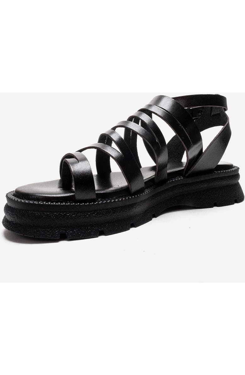 Forever & Always Shoes Pelsa Leather Multi Strap Sandal, Alternate, color, Black