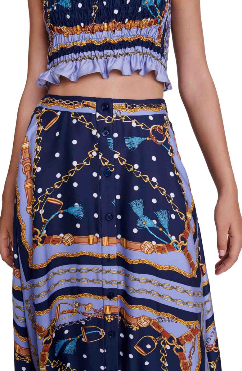 maje Satin-effect patterned short skirt, Alternate, color, 