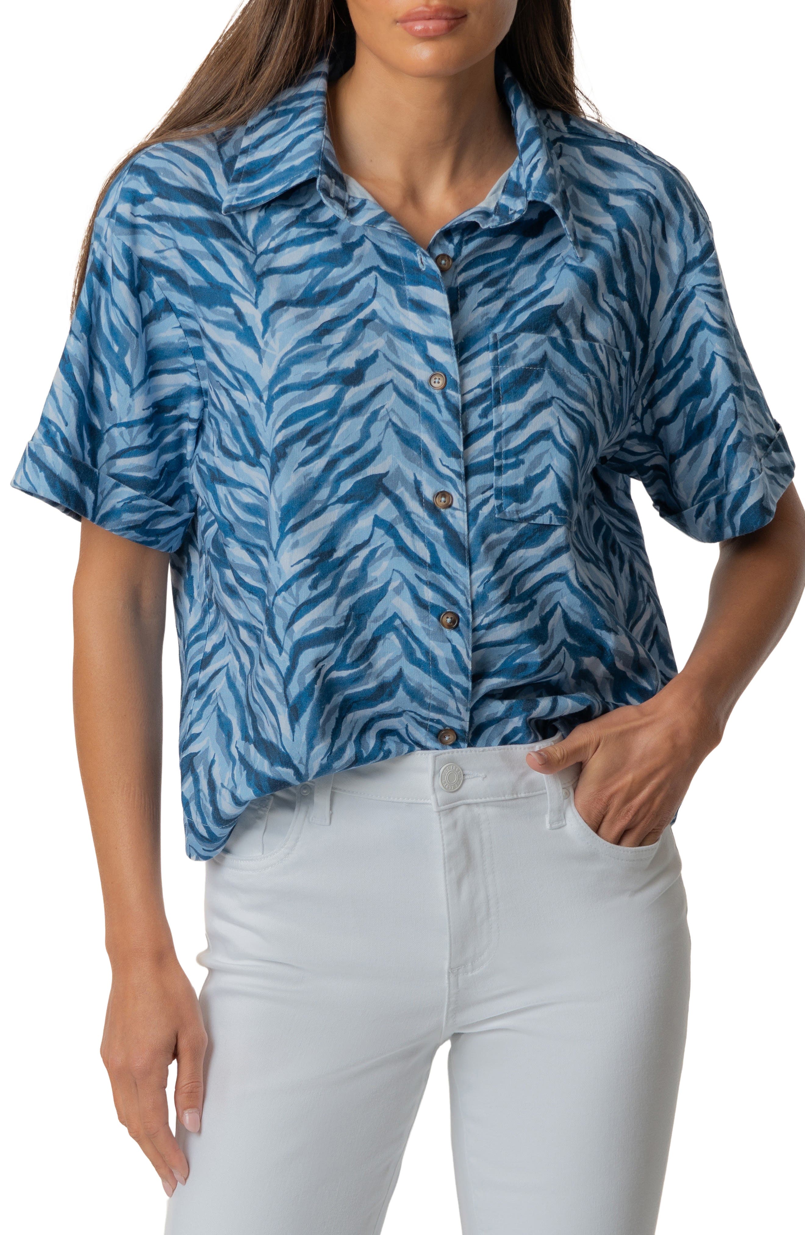 Aida Stretch Cotton Blend Short Sleeve Button-Up Top - image 3