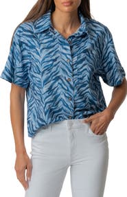 KUT from the Kloth Aida Stretch Cotton Blend Short Sleeve Button-Up Top