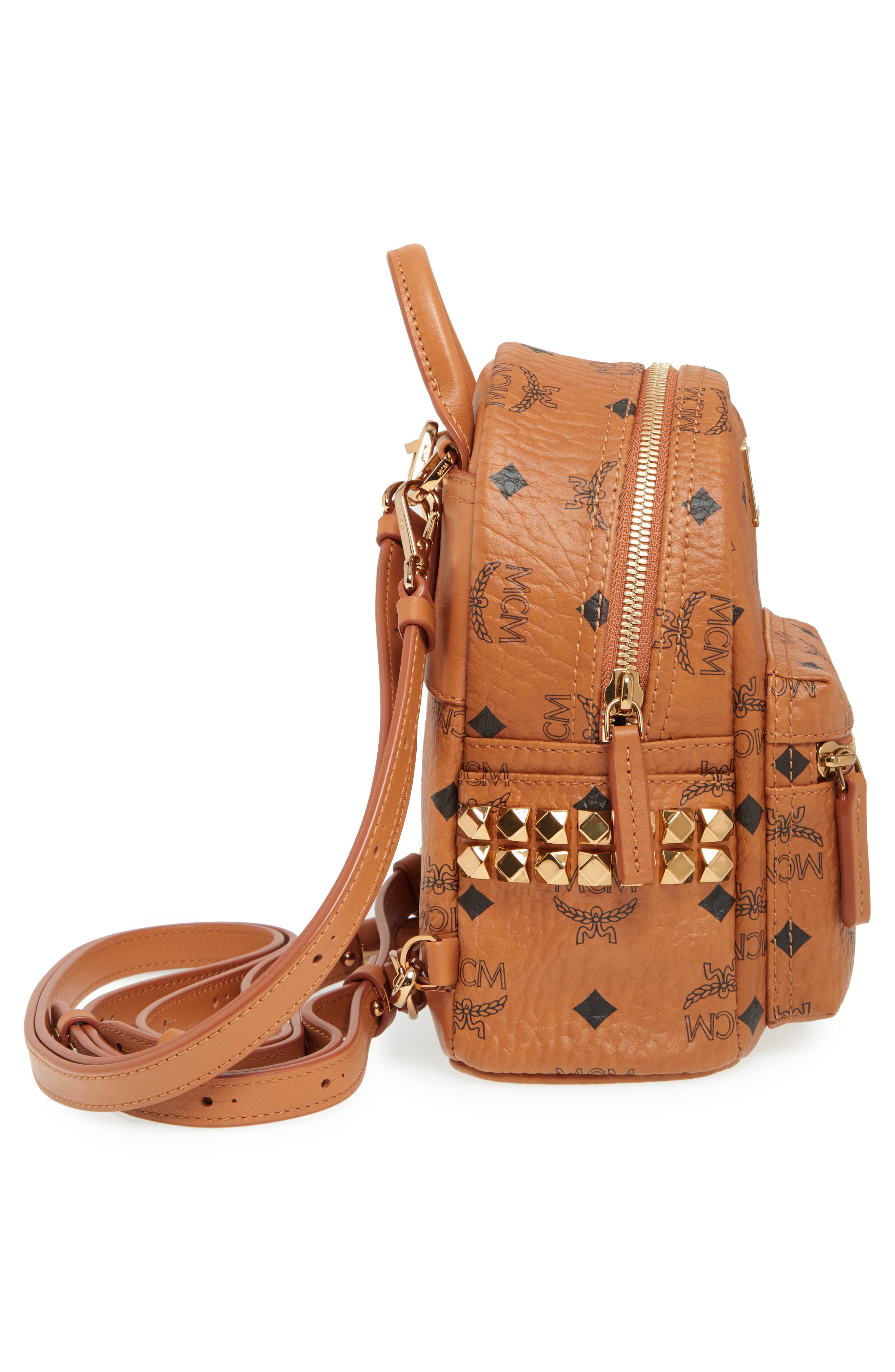 MCM X-Mini Stark Side Stud Convertible Backpack, Alternate, color, Cognac