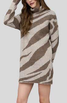 Blu Pepper Zebra Stripe Long Sleeve Turtleneck Sweater Dress