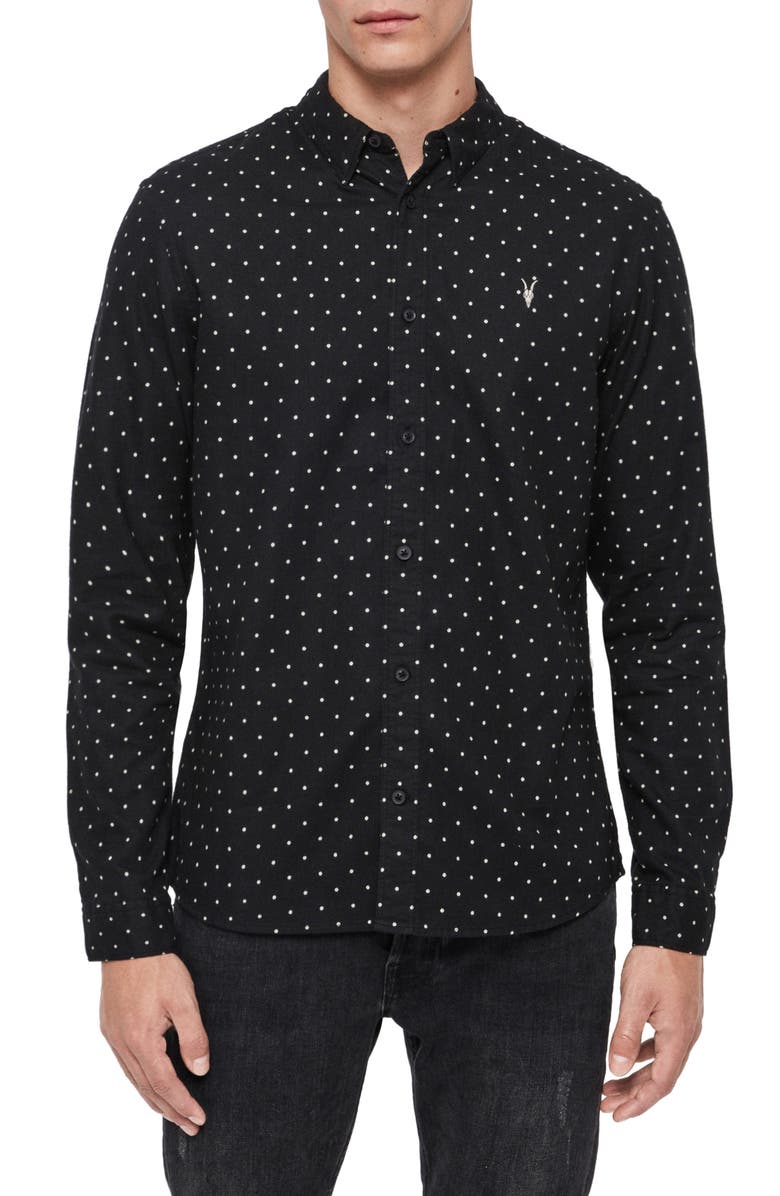 AllSaints Bethel Slim Fit Dot Flannel Shirt, Main, color, 