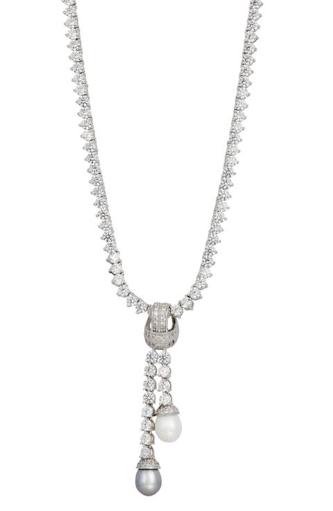 Sterling Silver Cultured Pearl & Cubic Zirconia Necklace