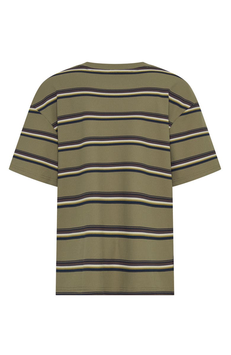 TINY TRIBE Kids' Stripe Rib Stretch Cotton T-Shirt, Alternate, color, Brown Multi