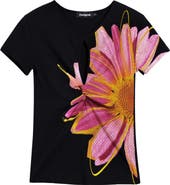 Desigual Floral Cutout Cotton Graphic T-Shirt