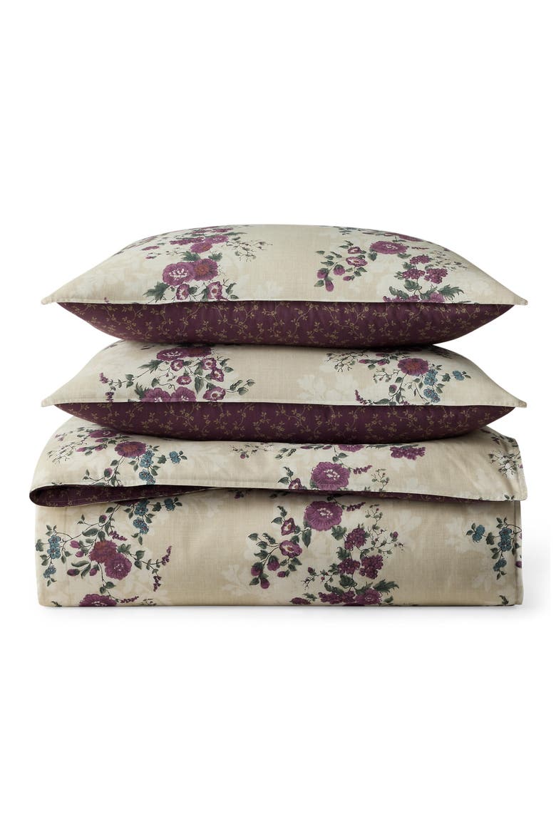Audra Floral Cotton 3-Piece Duvet Cover Set, Alternate, color, KHAKI MUTI
