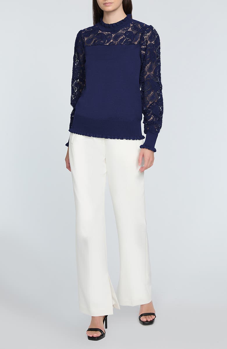 Elie Tahari The Felicity Floral Lace Detail Sweater, Alternate, color, Daphne Blue