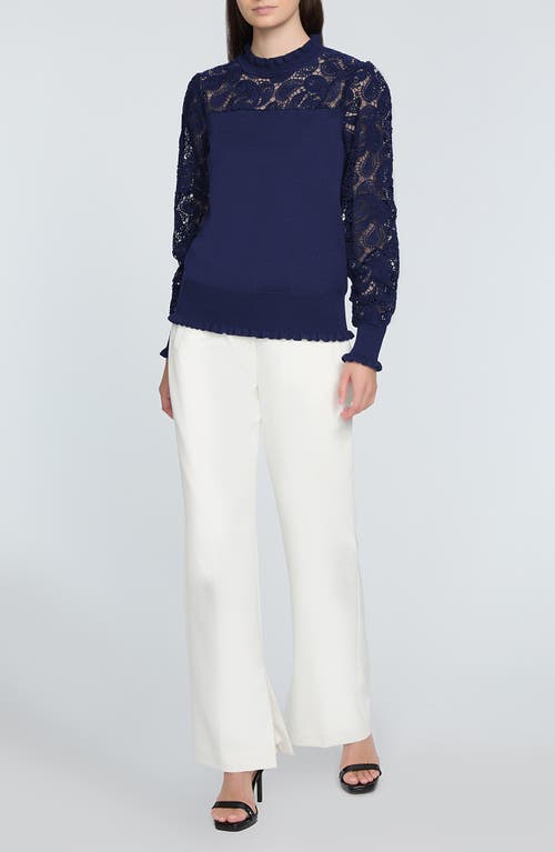 Shop Elie Tahari The Felicity Floral Lace Detail Sweater In Daphne Blue