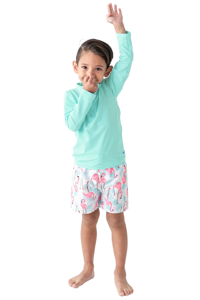Kids' Flamingo Swim Trunks, Alternate, color, WHITE