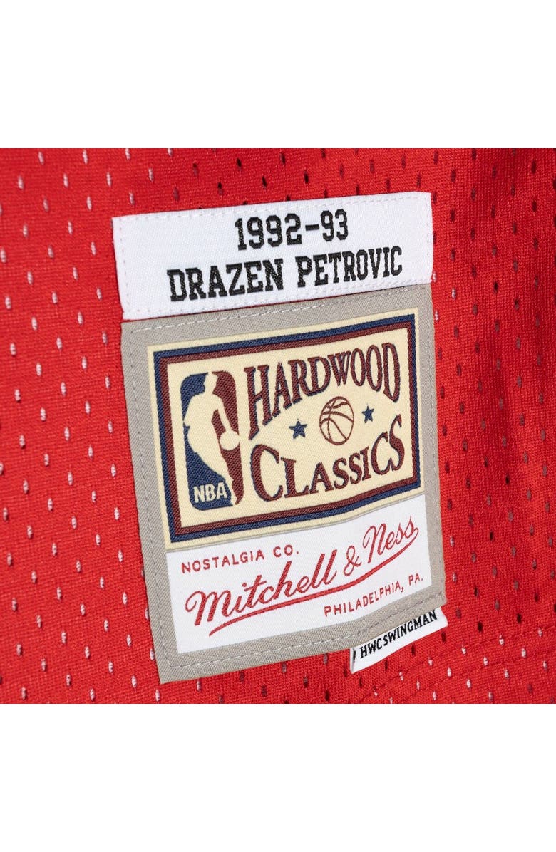 Mitchell & Ness Men's Mitchell & Ness Drazen Petrovic Blue/Red New Jersey Nets Hardwood Classics 1992/93 Split Swingman Jersey, Alternate, color, 