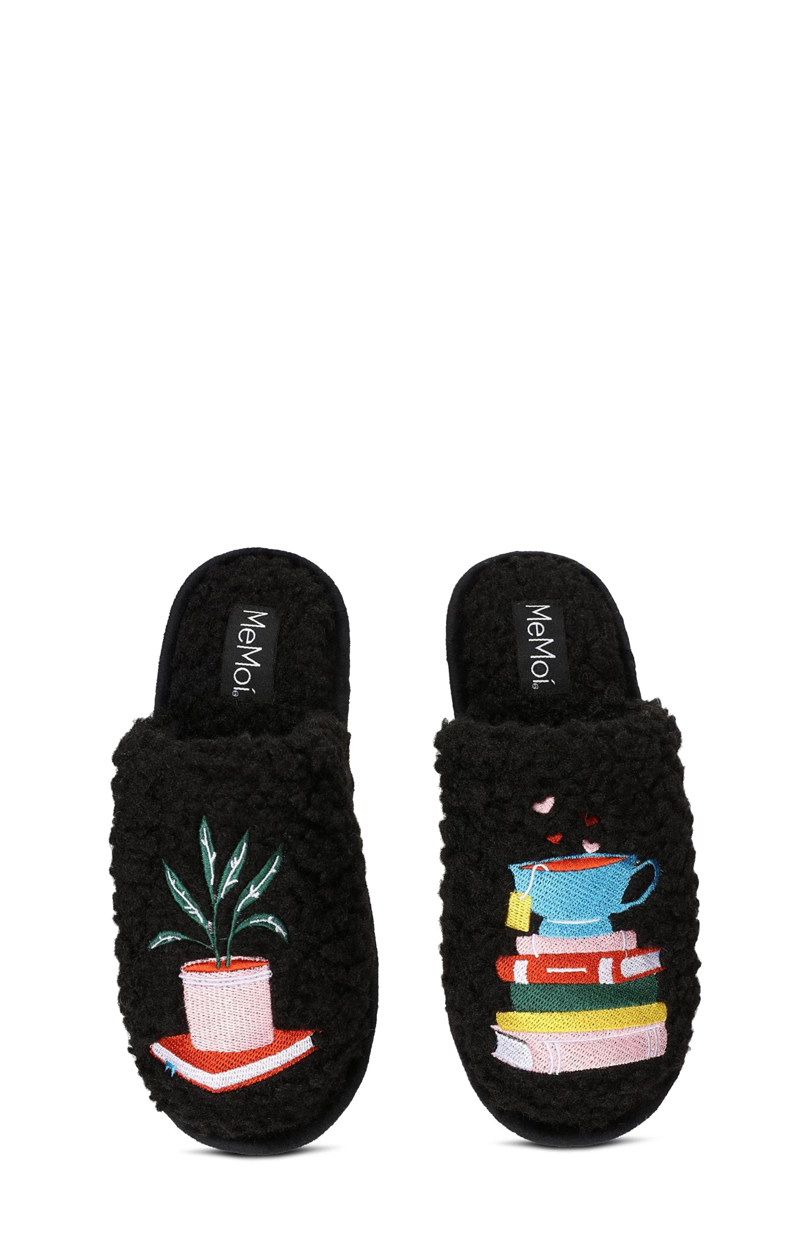 Book Club Faux Shearling Memory Foam Slipper, Main, color, BLACK