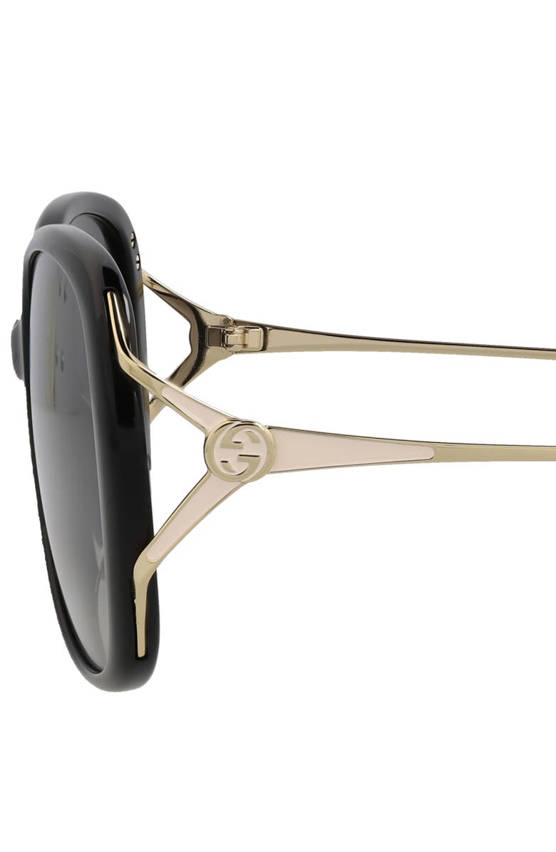 Gucci 58mm Oval Sunglasses, Alternate, color, Black Gold Grey