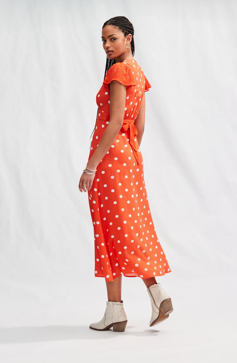 NEXT Polka Dot Tie Back Maxi Dress, Alternate, color, Red