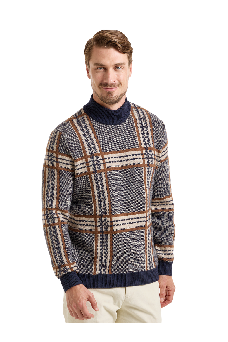 Wool Mockneck Sweater, Alternate, color, Navy/Brown