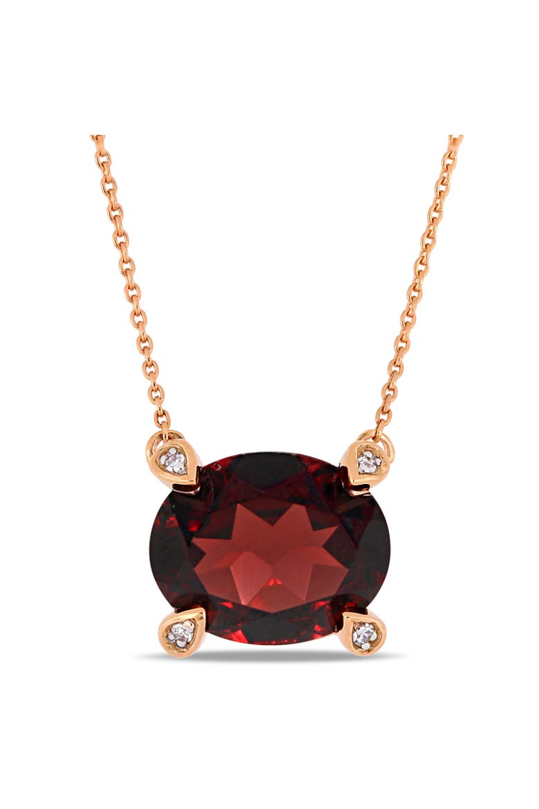 Oval-Cut Garnet & Diamond Necklace 10k, Main, color, Garnet