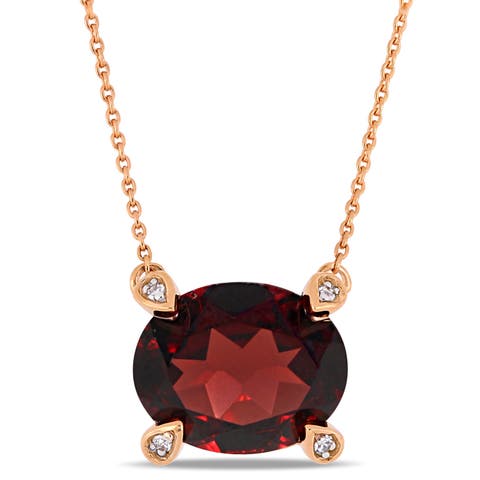 Oval-Cut Garnet & Diamond Necklace 10k