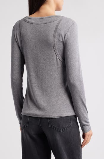 Pixie Market Double Layered Tank Long Sleeve Jersey Top