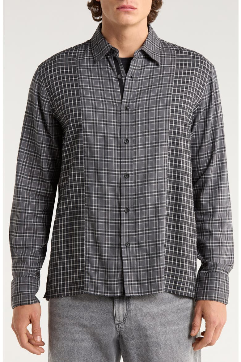 Dalton Patchwork Cotton Blend Flannel Button-Up Shirt, Alternate, color, BLACK/ WHITE