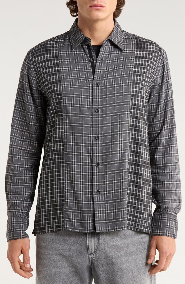 rag & bone Dalton Patchwork Cotton Blend Flannel Button-Up Shirt, Alternate, color, Black/ White