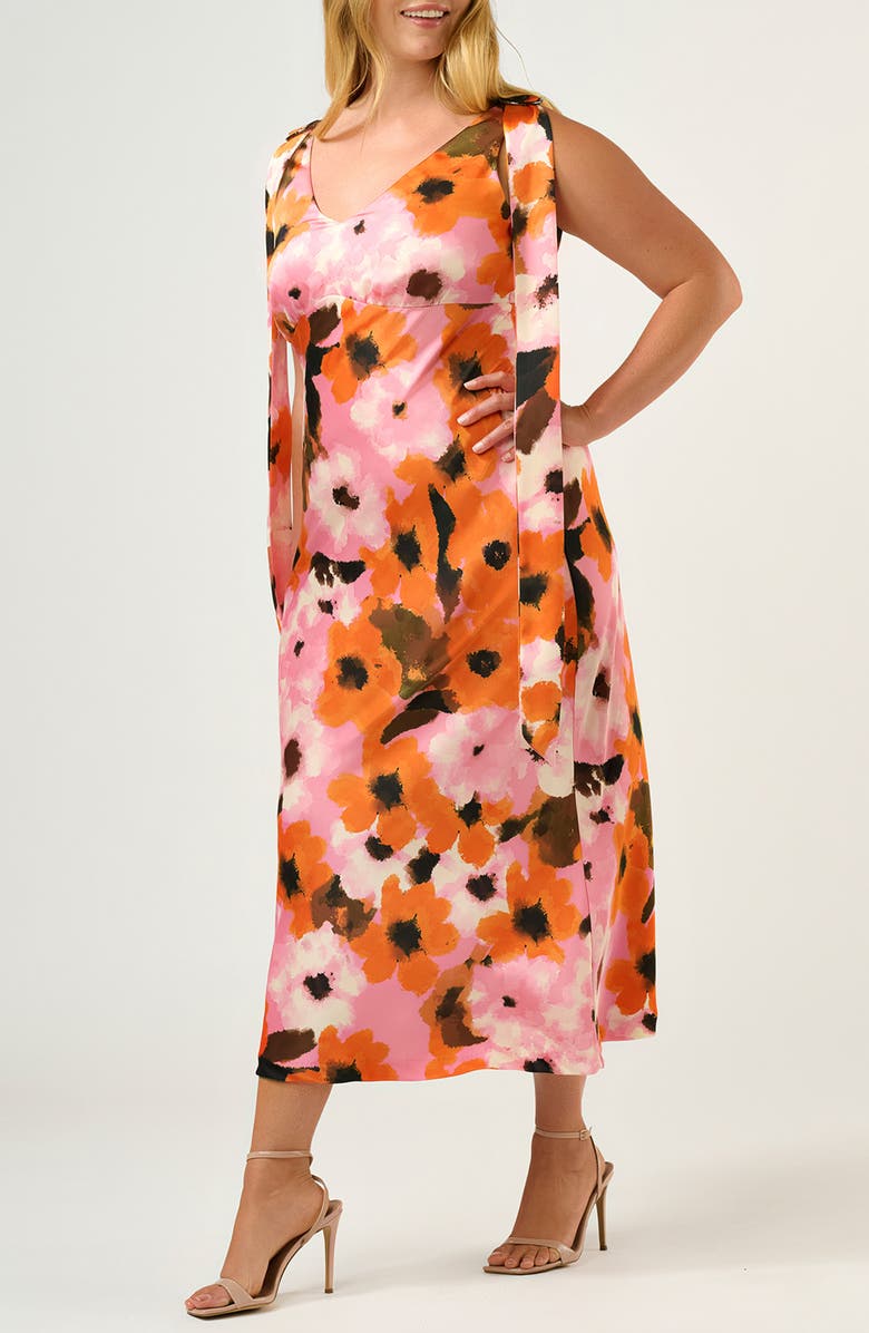Estelle Freya Floral Print Satin Dress, Alternate, color, Peony/ Mandarin