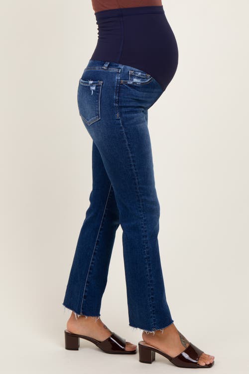Pinkblush Cut Hem Kick Flare Maternity Jeans In Blue