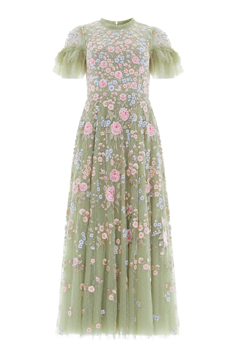 Antoinettes Floral Round Neck Midi Gown, Alternate, color, Meadow