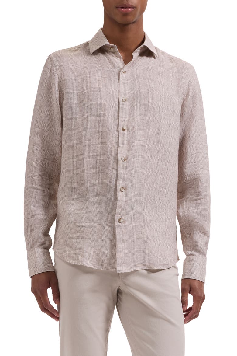 Axel Shaped Fit Linen Button-Up Shirt, Main, color, CAMEL