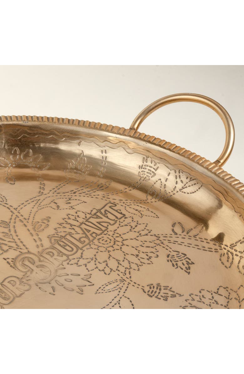 Zsa Zsa Zsu Nanpur Patterned Handle Round Metal Decorative Tray 19X16X3 In, Alternate, color, Gold
