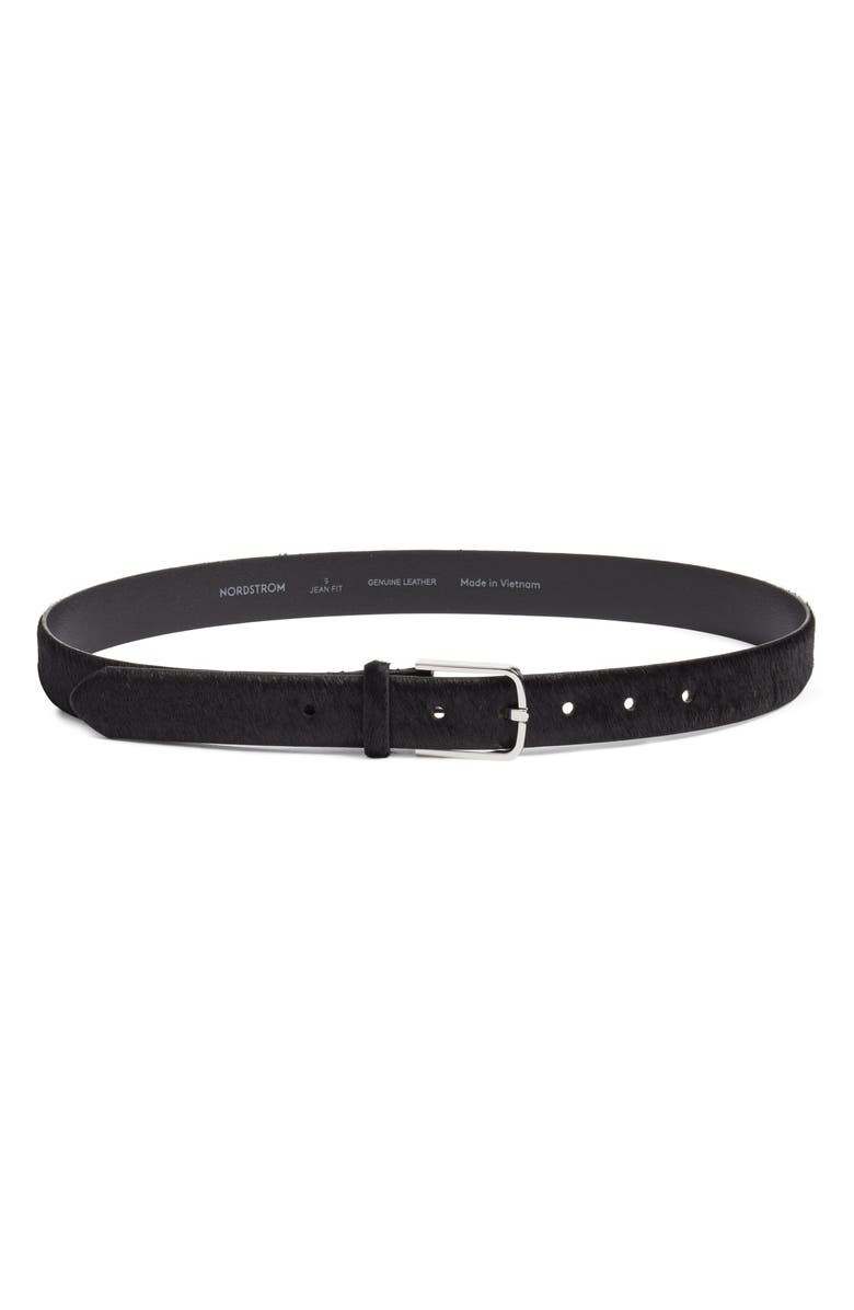 Nordstrom Yvette Genuine Calf Hair Belt, Main, color, Black- Silver