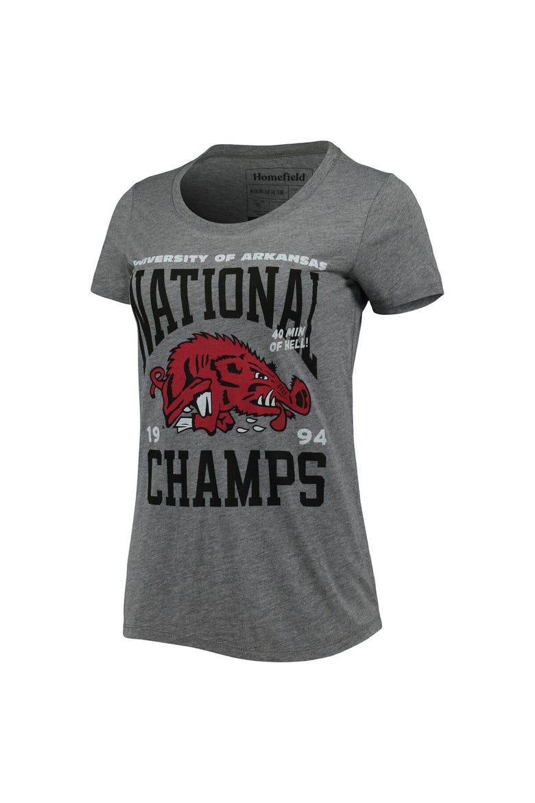 Women's Homefield Heathered Gray Arkansas Razorbacks Vintage 1994 Basketball National Champs Tri-Blend T-Shirt, Alternate, color, Heather Gray