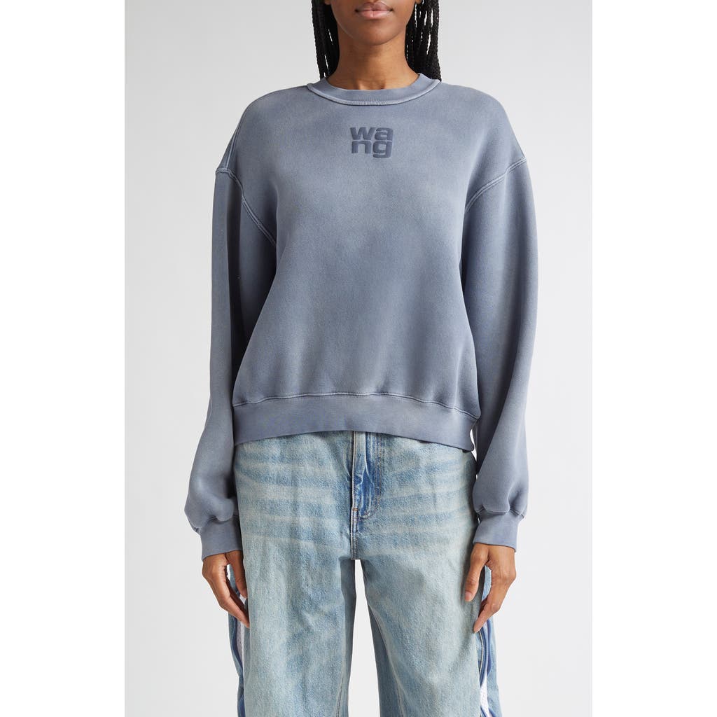 Alexander Wang Puff Logo Sweatshirt In Structured Terry In Blue