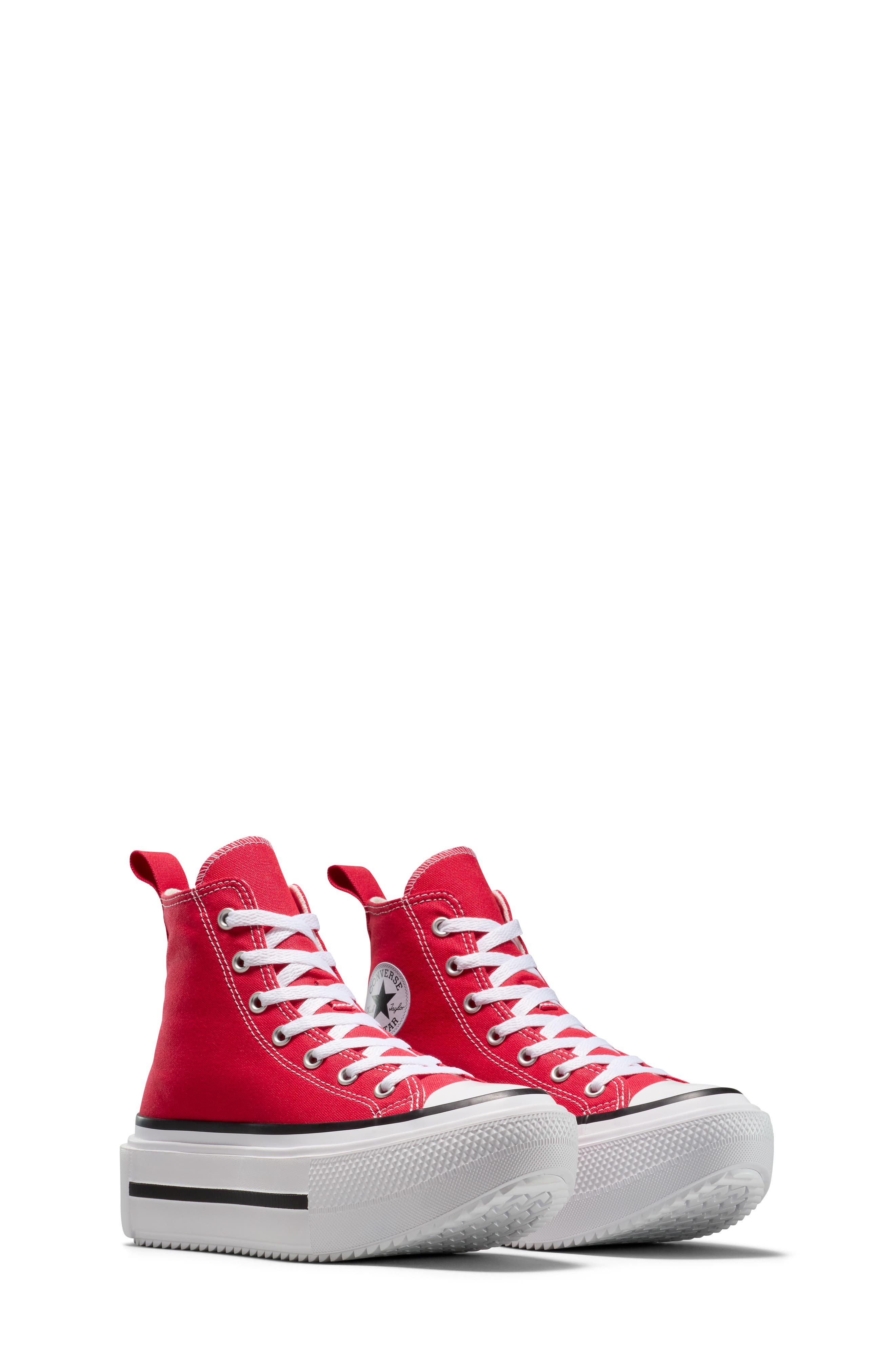 Converse Kids
 Chuck Taylor<sup
®</sup
 All Star Lift Duo Stack High Top Platform Sneaker, Main, color, Red/ White/ Black