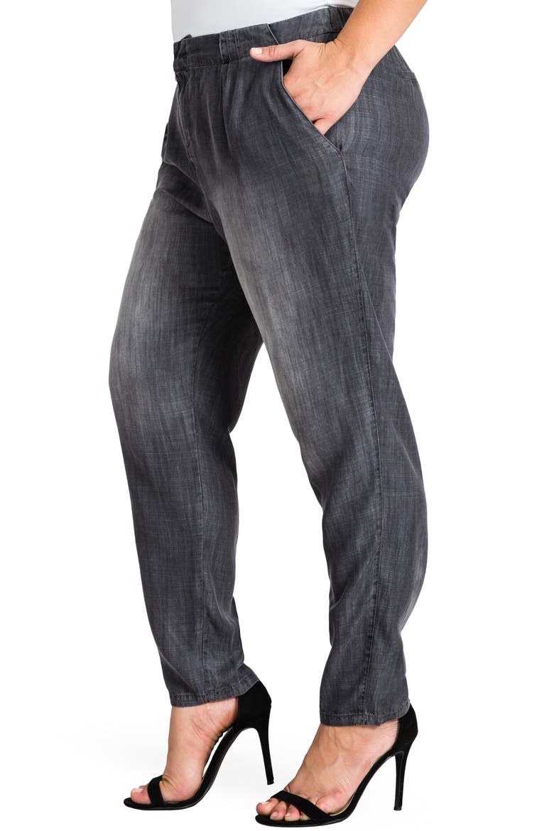 Louise High Rise Pleat Denim Crop Pants, Alternate, color, GREY