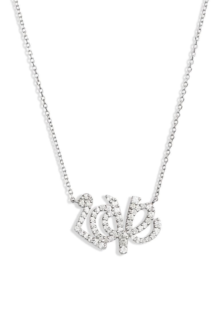 Love Letter Love Script Pendant Necklace, Main, color, SILVER/ SAPPHIRE