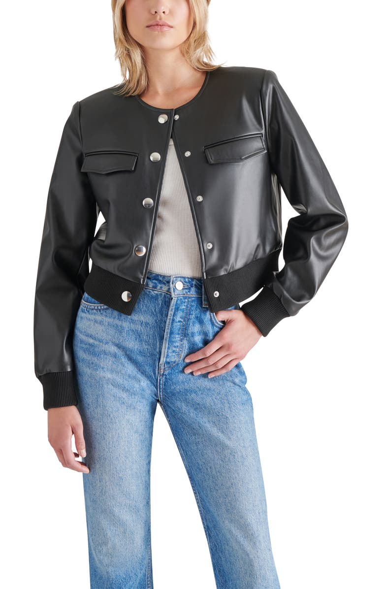 BB Dakota by Steve Madden Faux Leather Crop Bomber Jacket, Alternate, color, 