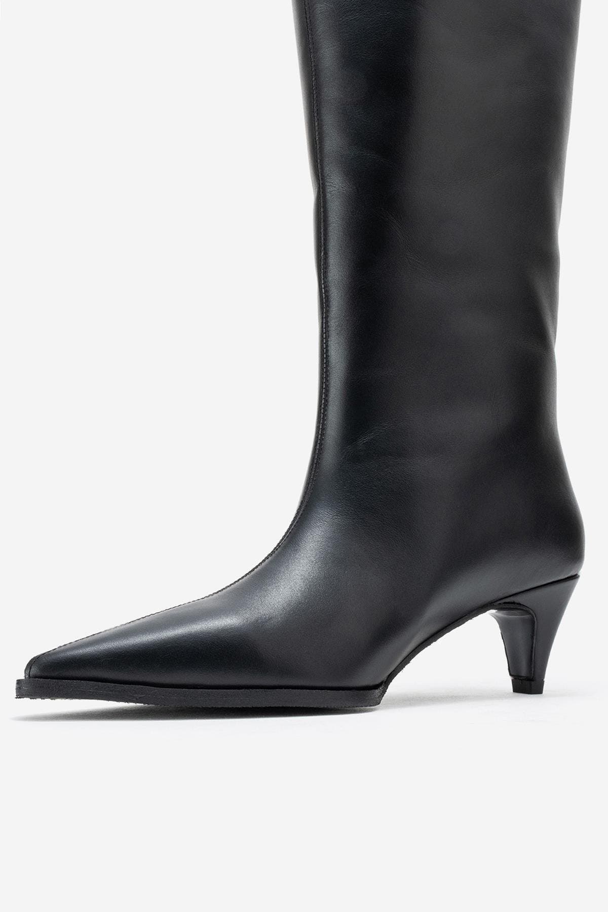 Forever & Always Shoes Siora Leather Knee High Boot, Alternate, color, Black Leather