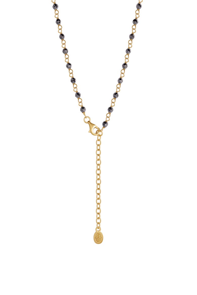 Hamsa Pendant Hematite Aquamarine Women's Beaded Necklace - Celestial Flow, Alternate, color, Grey/Gold