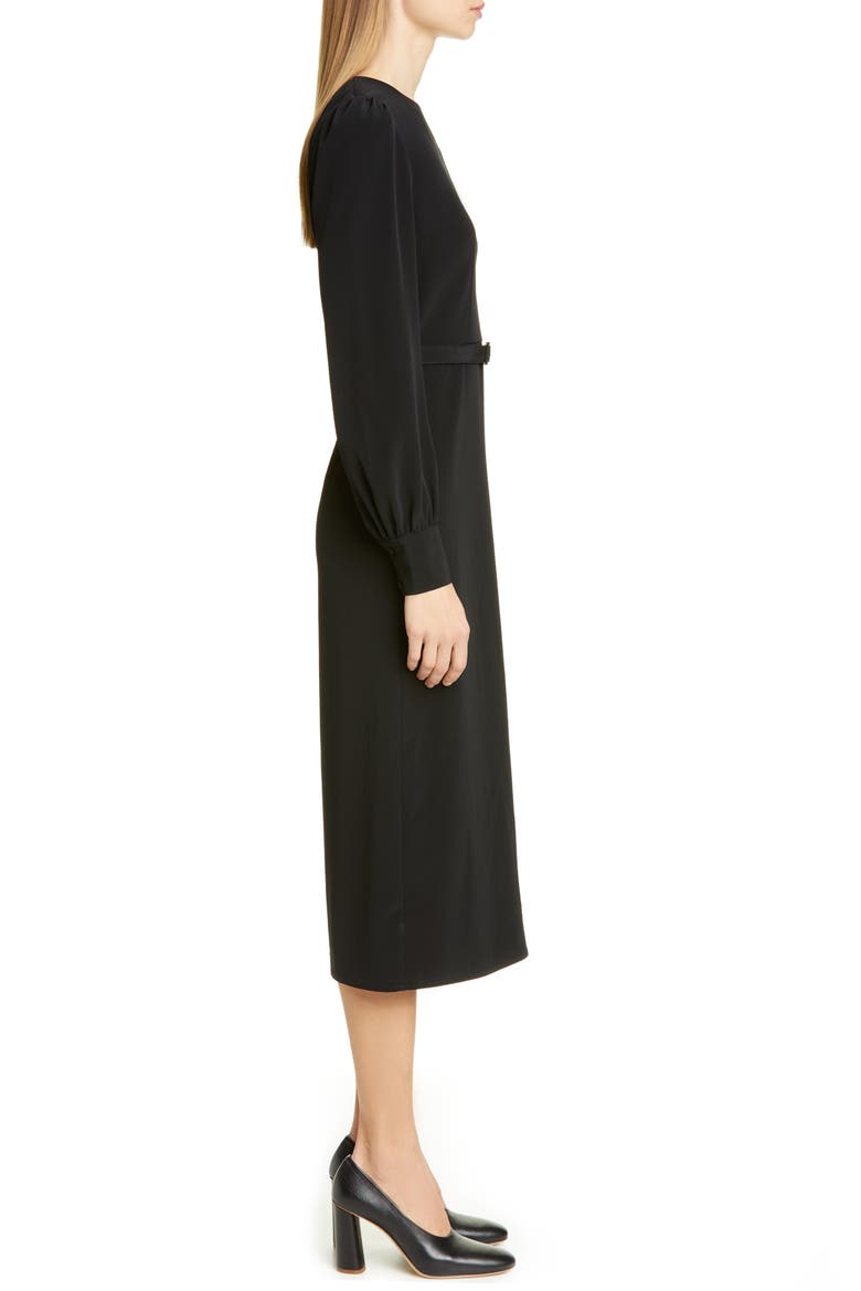 Essentials Pleated Panel Midi Dress, Alternate, color, BLACK